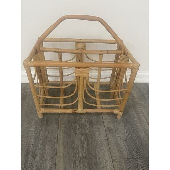 Vintage Bamboo Rattan Magazine Rack Bentwood MCM Boho Retro Mid Century Modern